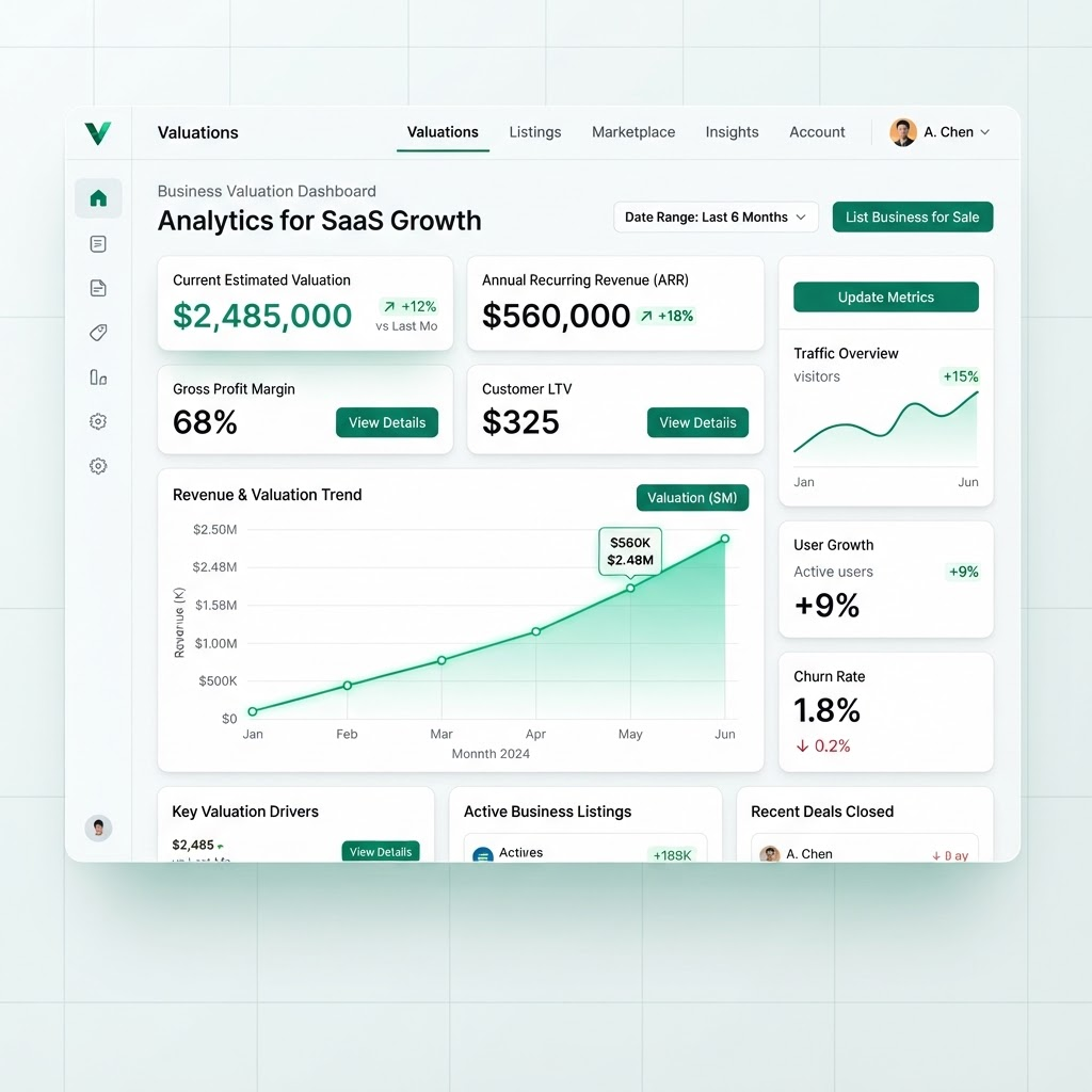 Summit AI dashboard showing business valuations and revenue analytics